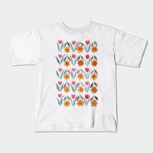 Tulips and Daisy pattern Other way Kids T-Shirt